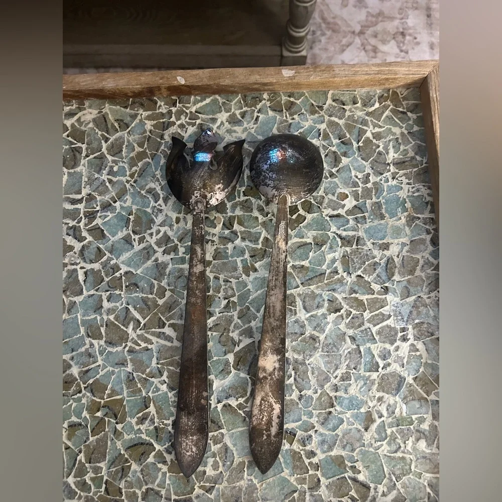 Vintage Silver-Toned Salad Serving Set By Saben
